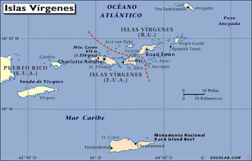 Mapa de las Islas Vírgenes