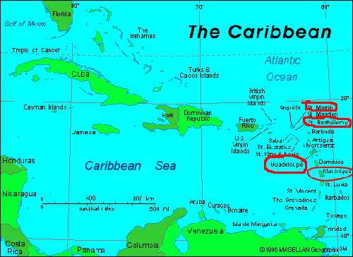 Antillas Francesas, el Caribe francés 3 Mapa de las Antillas Francesas